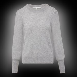 NELIA CASHMERE PULLOVER | BUTTON ACCENT - Grey